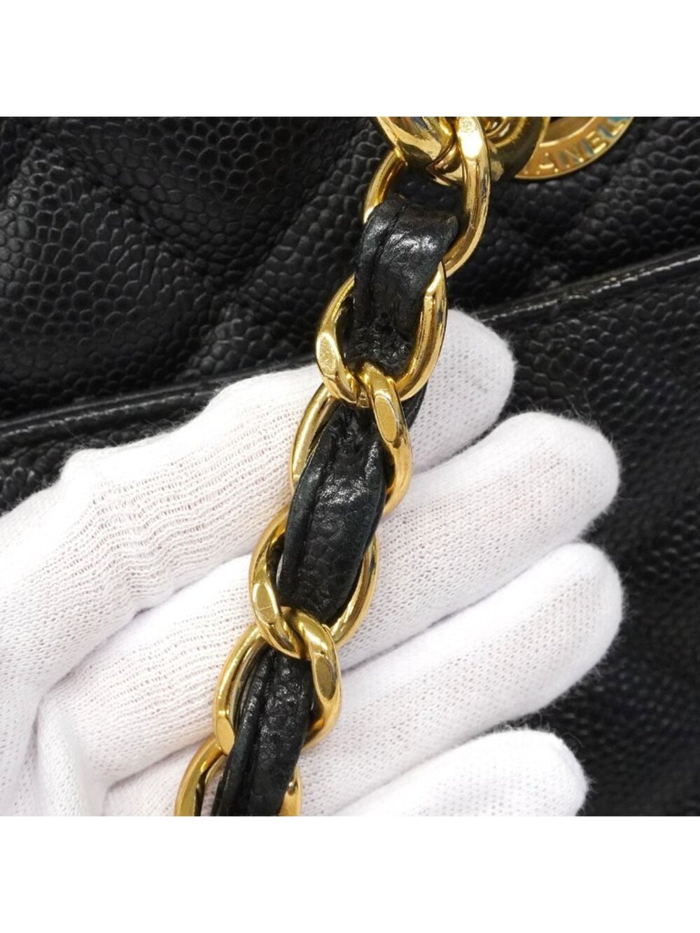 Chanel Chain Tote Quilted Caviar Leather Black Gold - Picture 9 of 10